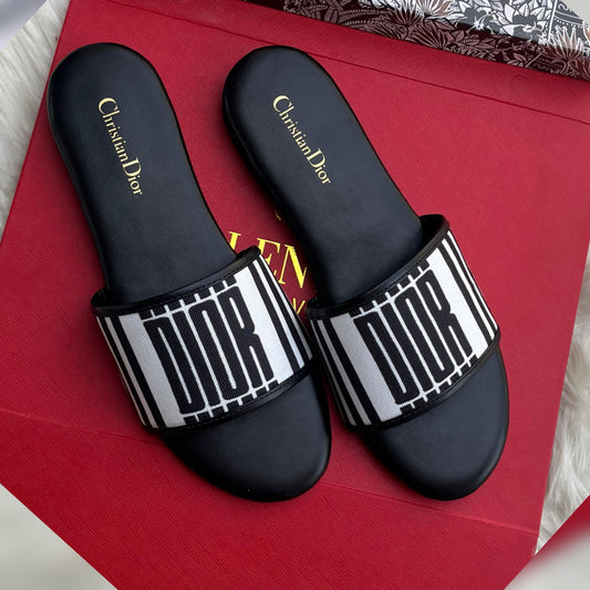 CHRISTIAN DIOR — Women's Flat Slippers | Size 36-42 | With Brand Box (Black Design-B)