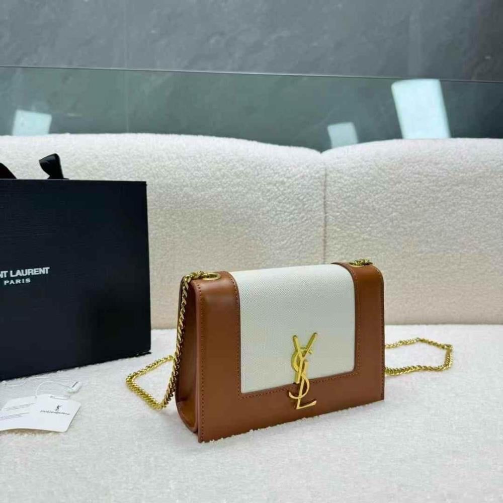 SAINT LAURENT — Kate Small YSL Crossbody Bag (Lambskin Leather | Gold Hardware) (Brown)