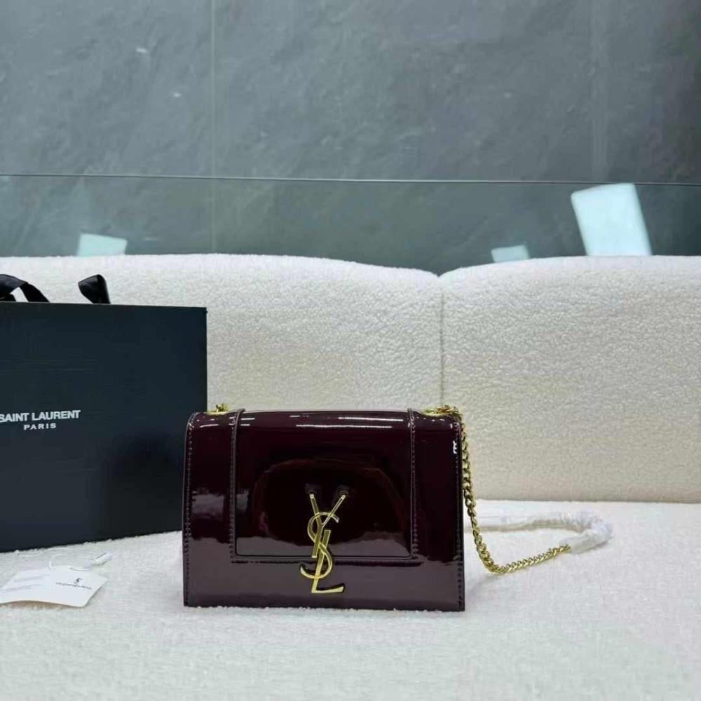 SAINT LAURENT — Kate Small YSL Crossbody Bag (Lambskin Leather | Gold Hardware) (Maroon)
