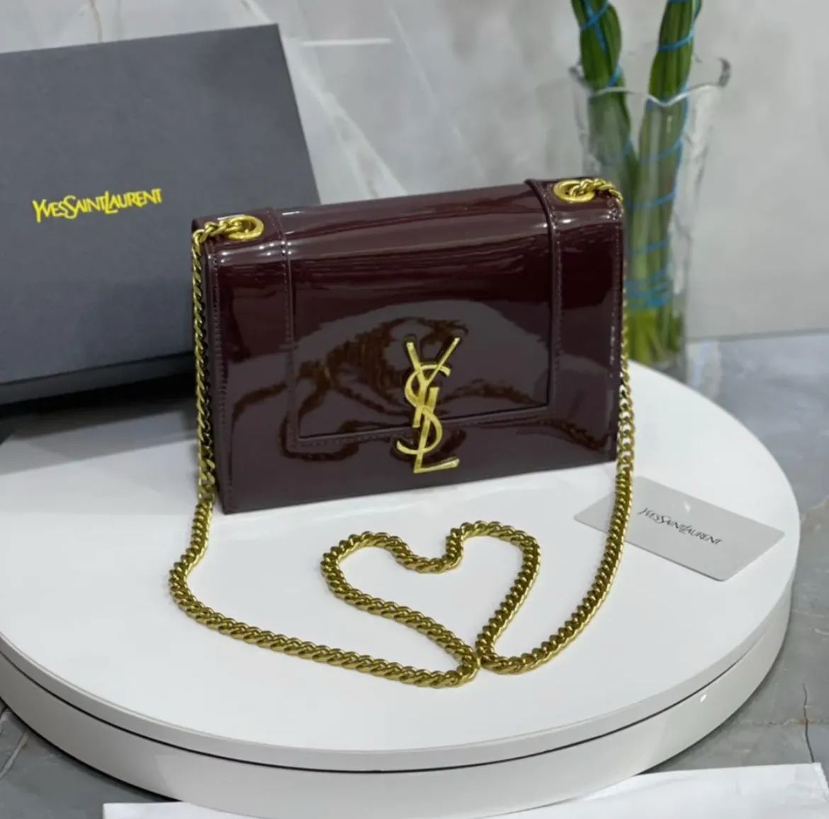 SAINT LAURENT — Kate Small YSL Crossbody Bag (Lambskin Leather | Gold Hardware) (Maroon)