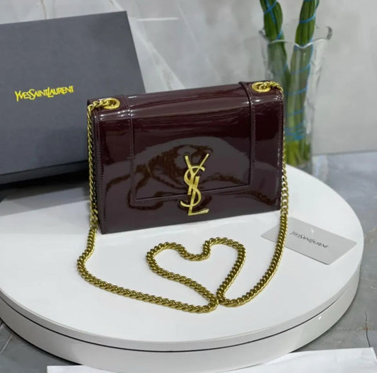 SAINT LAURENT — Kate Small YSL Crossbody Bag (Lambskin Leather | Gold Hardware) (Maroon)