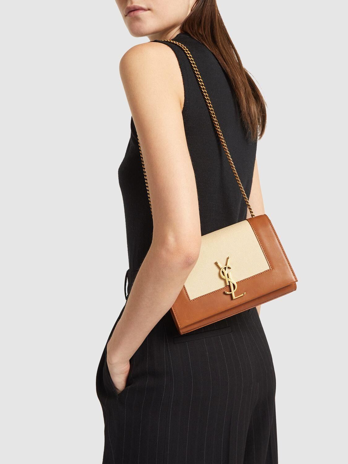 SAINT LAURENT — Kate Small YSL Crossbody Bag (Lambskin Leather | Gold Hardware) (Brown)