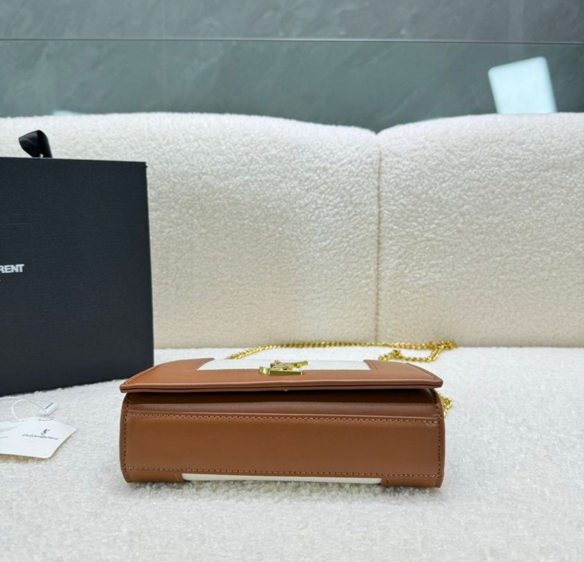 SAINT LAURENT — Kate Small YSL Crossbody Bag (Lambskin Leather | Gold Hardware) (Brown)