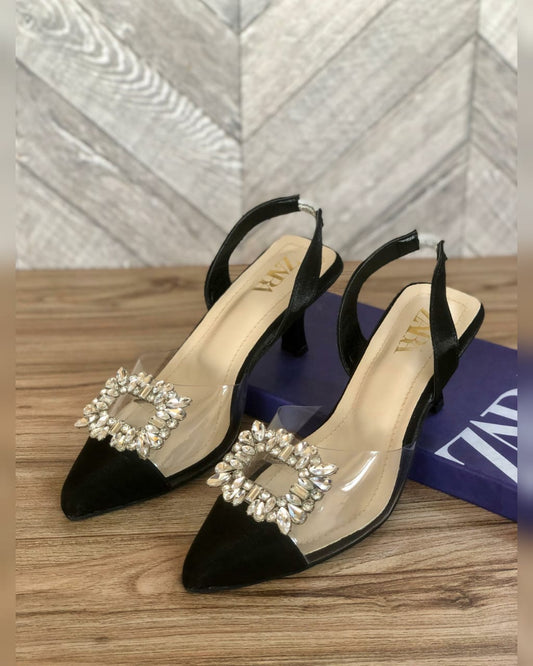 ZARA — Women's Transparent Kitten Heels (Size 36–42 | With Brand Box | Restock) (Black)