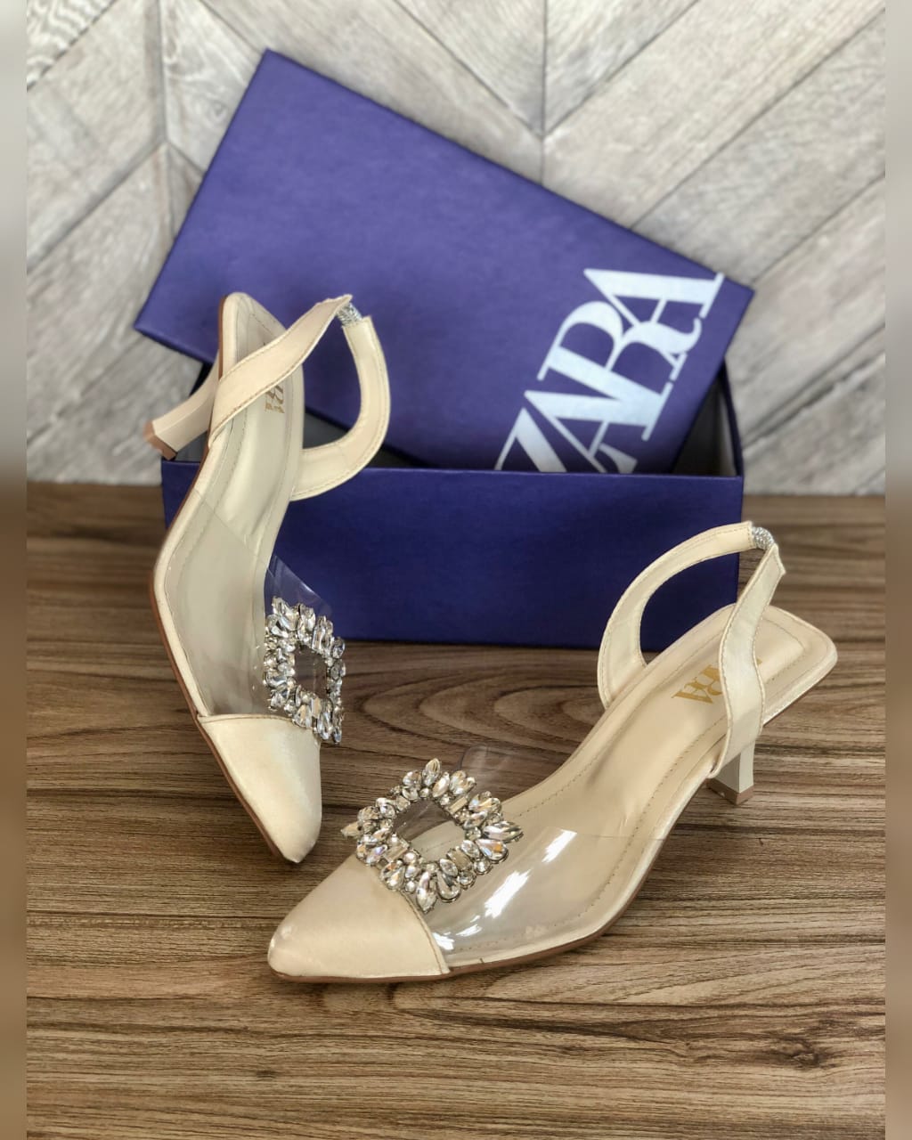 ZARA — Women's Transparent Kitten Heels (Size 36–42 | With Brand Box | Restock) (Cream)