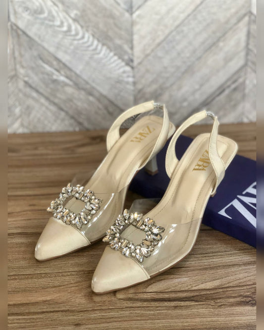ZARA — Women's Transparent Kitten Heels (Size 36–42 | With Brand Box | Restock) (Cream)