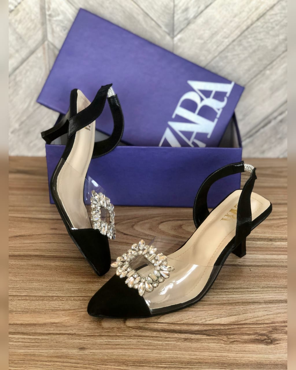 ZARA — Women's Transparent Kitten Heels (Size 36–42 | With Brand Box | Restock) (Black)