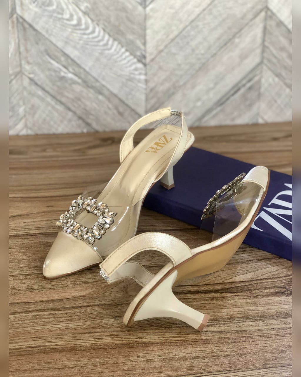ZARA — Women's Transparent Kitten Heels (Size 36–42 | With Brand Box | Restock) (Cream)
