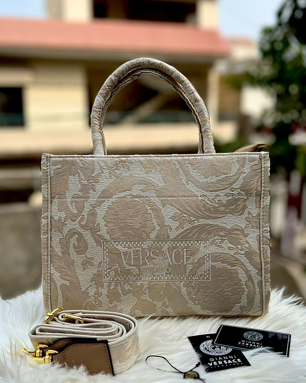 VERSACE — Embroidered Women's Handbag (Master Quality | Full Branding | Premium Finish) (Beige)
