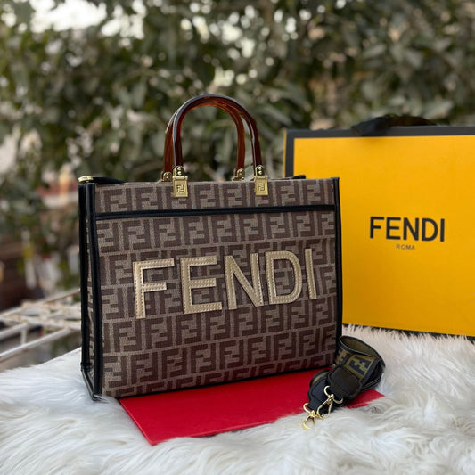 FENDI Tote – Stylish & Spacious Women Bag (Brown/Black/Gold)