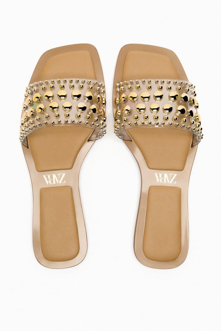 ZARA — Women's Stud Slippers (Restock | Stylish Design | Brand Box Included) (Beige)