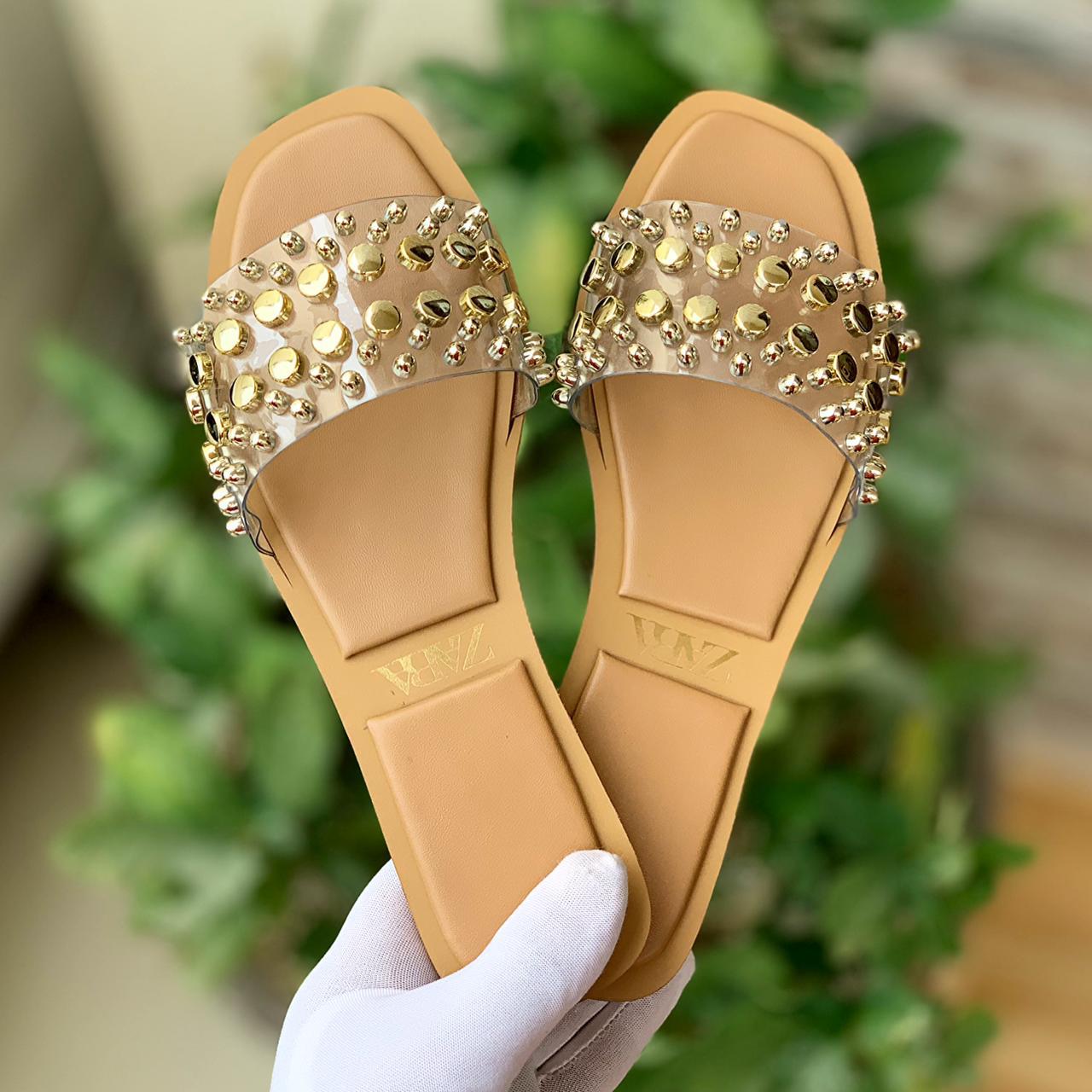 ZARA — Women's Stud Slippers (Restock | Stylish Design | Brand Box Included) (Beige)