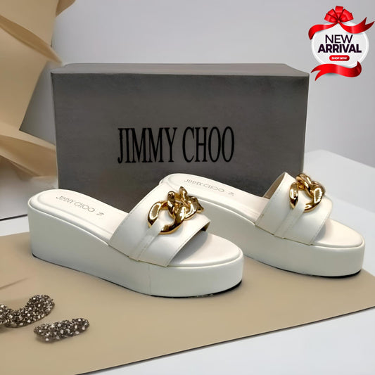 Jimmy Choo — Women's Wedge Slippers (Elegant Design | Full Size Range | Brand Box Included) (White)