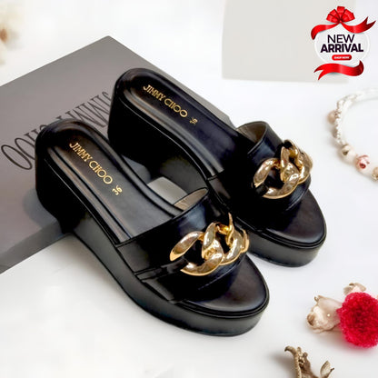 Jimmy Choo — Women's Wedge Slippers (Elegant Design | Full Size Range | Brand Box Included) (Black)