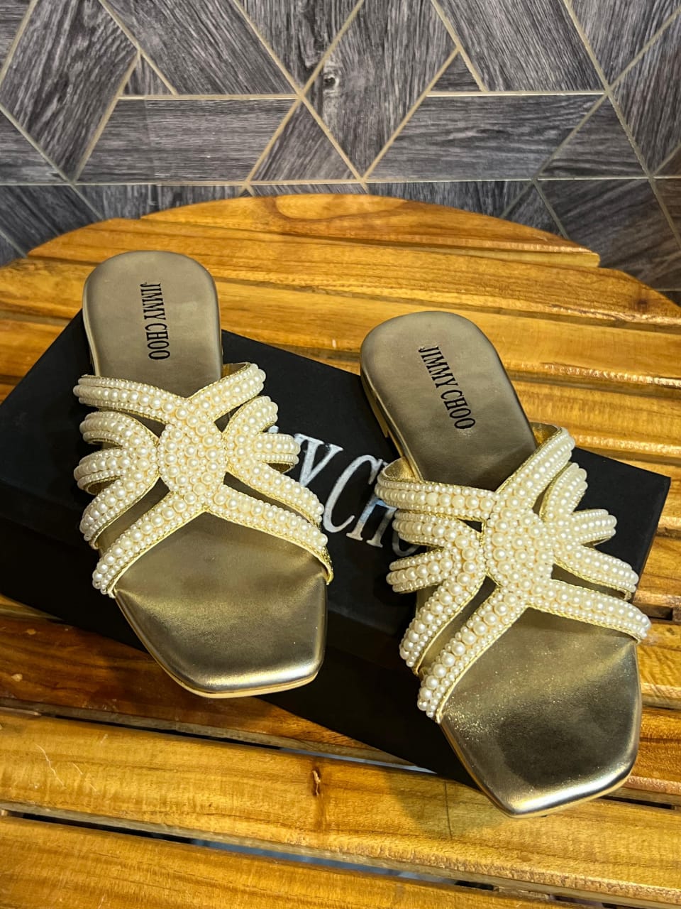 Jimmy Choo — Women's Pearls Flat (Restock | Elegant Design | Brand Box Included) (Brown)