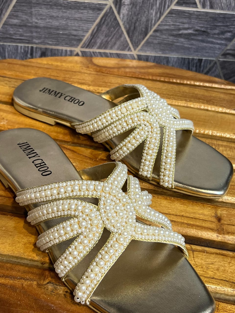 Jimmy Choo — Women's Pearls Flat (Restock | Elegant Design | Brand Box Included) (Brown)