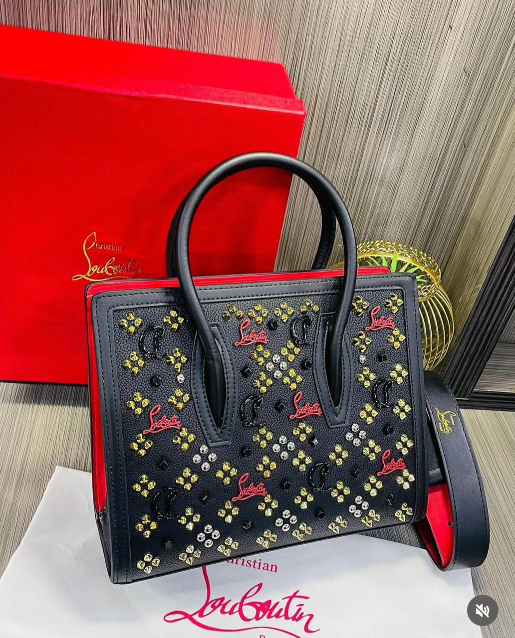 Christian Louboutin — Black/Red Studded Paloma Tote (High Quality | Brand Box & Dust Bag Included) (Black)