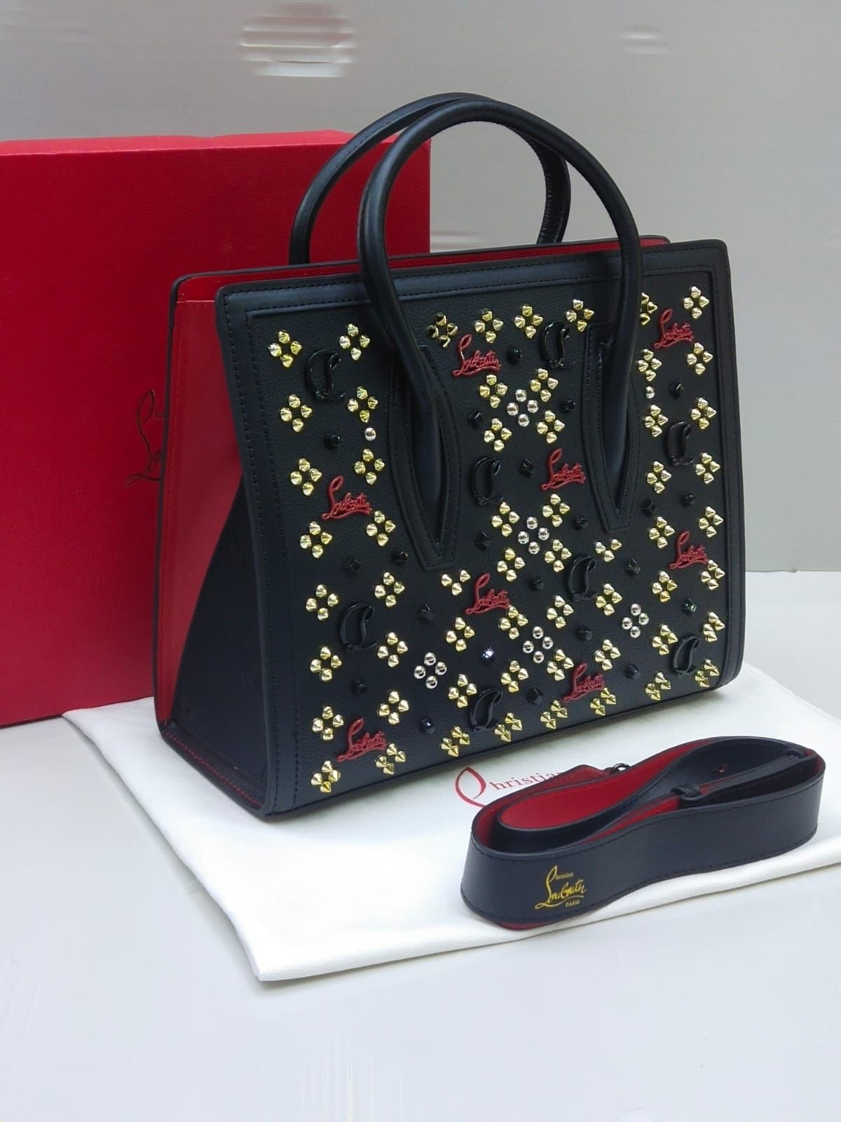 Christian Louboutin — Black/Red Studded Paloma Tote (High Quality | Brand Box & Dust Bag Included) (Black)