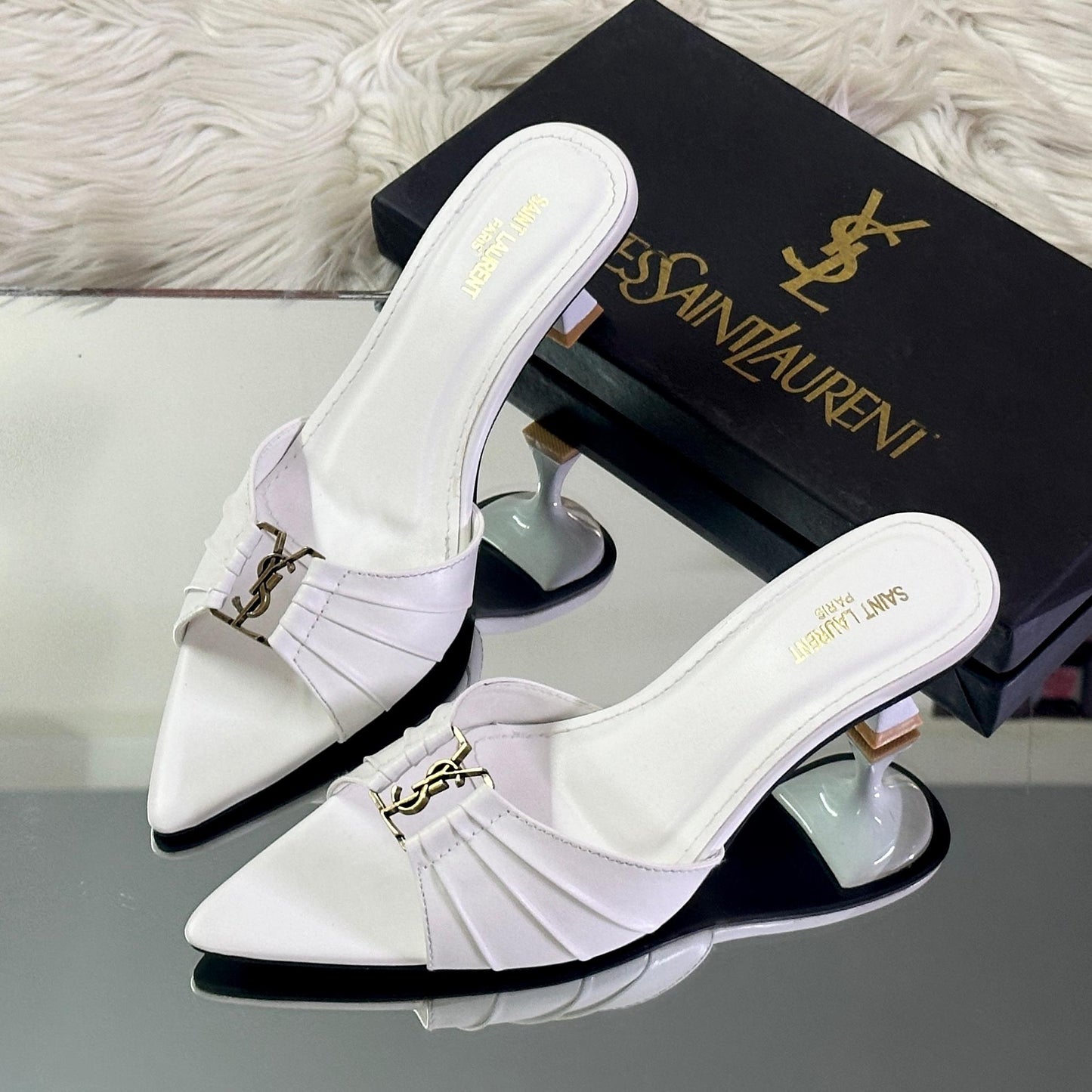 YSL — Women's Heels (3 Stunning Colors | Premium Quality | Brand Box Included) (White)
