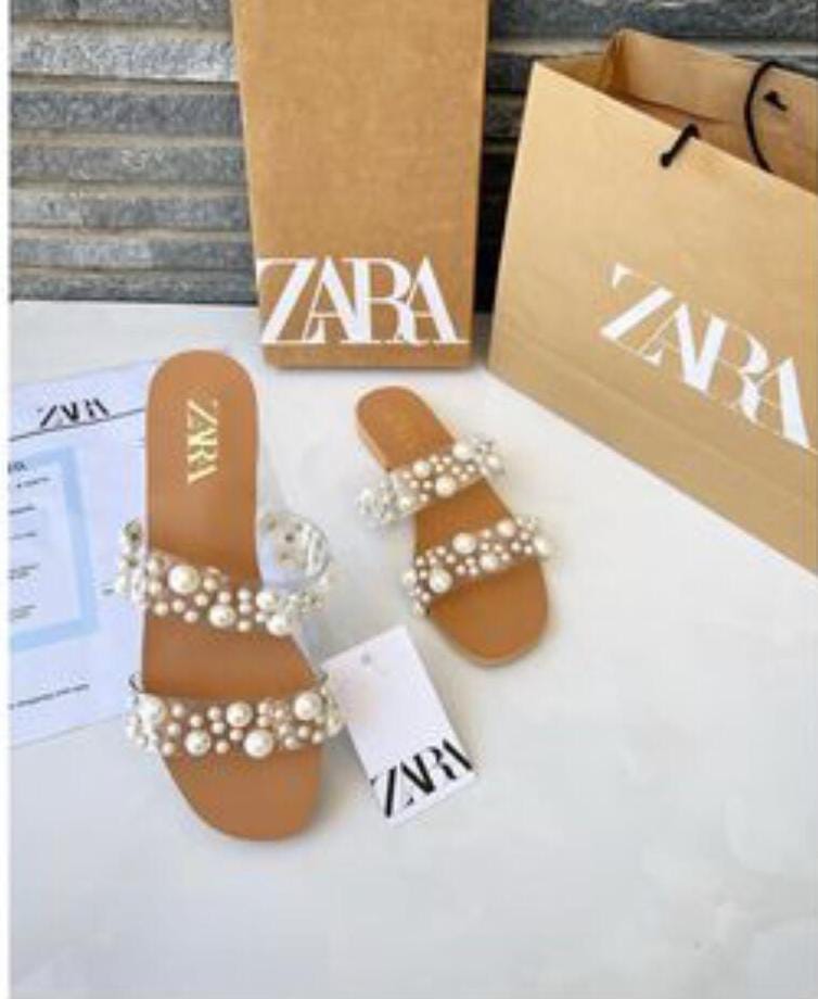ZARA Pearls Flats — Restocked (Sizes 36 to 42 | Brand Box Included) (Brown Beige)