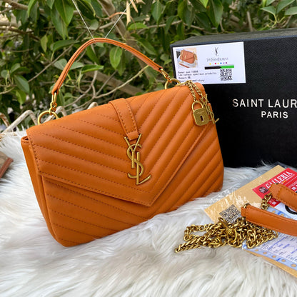 YSL Crossbody Bag — Premium Quality (Long Chain | Brand Card, Dustbag & Box Included) (Brown)