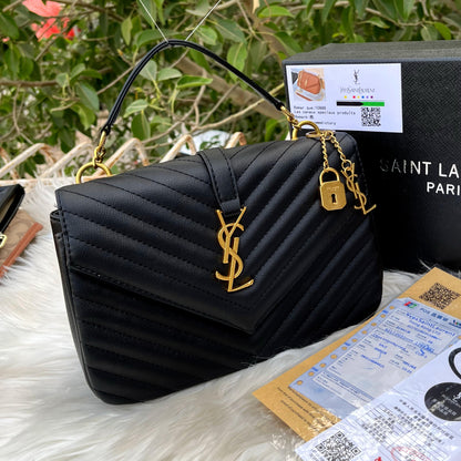 YSL Crossbody Bag — Premium Quality (Long Chain | Brand Card, Dustbag & Box Included) (Black)