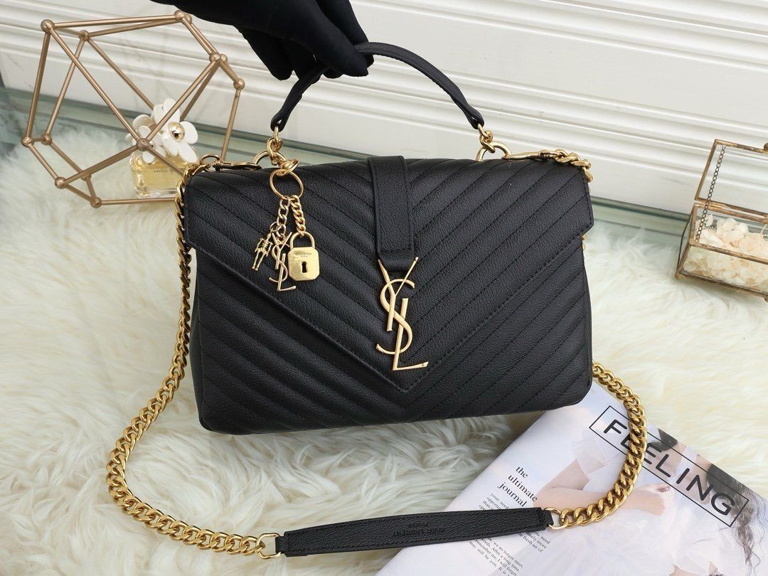 YSL Crossbody Bag — Premium Quality (Long Chain | Brand Card, Dustbag & Box Included) (Black)