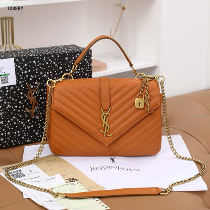 YSL Crossbody Bag — Premium Quality (Long Chain | Brand Card, Dustbag & Box Included) (Brown)