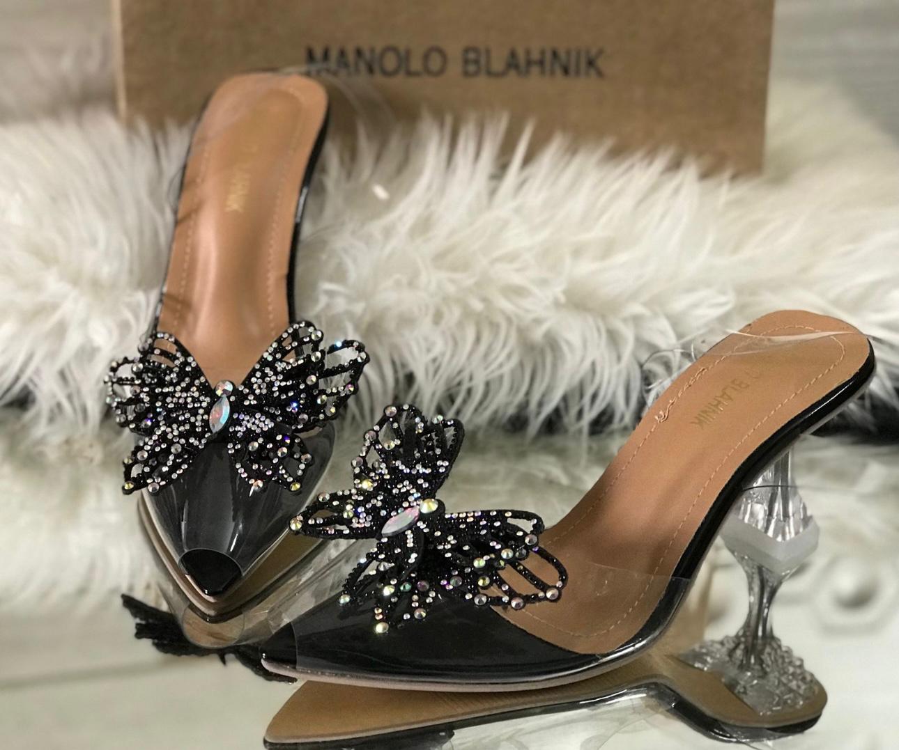Jimmy Choo Transparent Butterfly Heels – With Brand Box (Black)