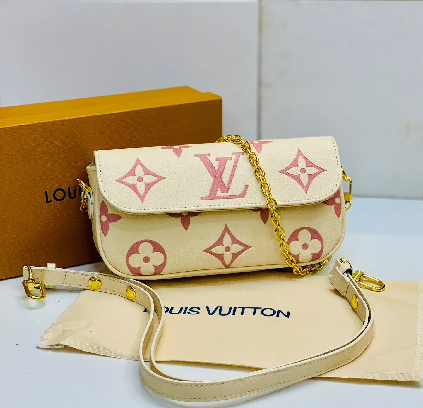 LV Brand Crossbody – Premium Quality (Off White)