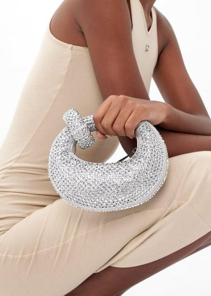 JW PEI Abacus Mini Crystal Top Handle Bag with Chain & Gift Packaging (Silver)