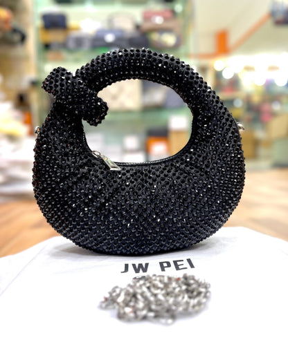 JW PEI Abacus Mini Crystal Top Handle Bag with Chain & Gift Packaging (Black)
