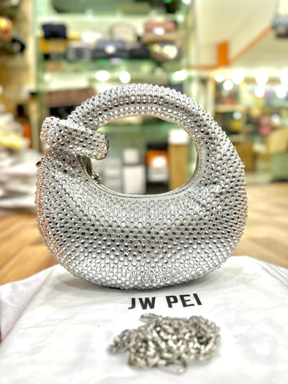 JW PEI Abacus Mini Crystal Top Handle Bag with Chain & Gift Packaging (Silver)