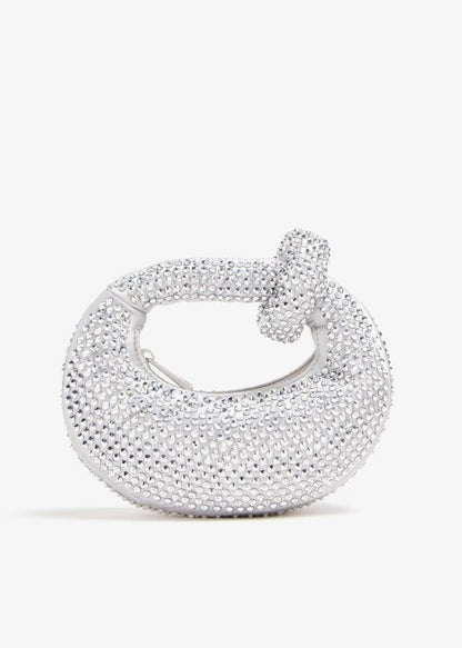 JW PEI Abacus Mini Crystal Top Handle Bag with Chain & Gift Packaging (Silver)