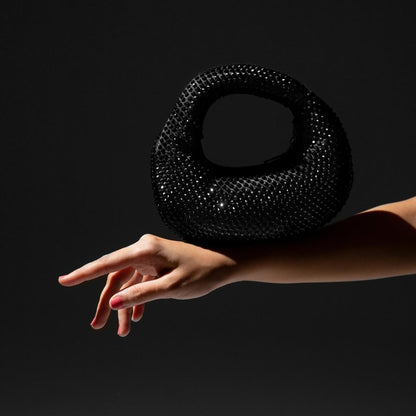 JW PEI Abacus Mini Crystal Top Handle Bag with Chain & Gift Packaging (Black)