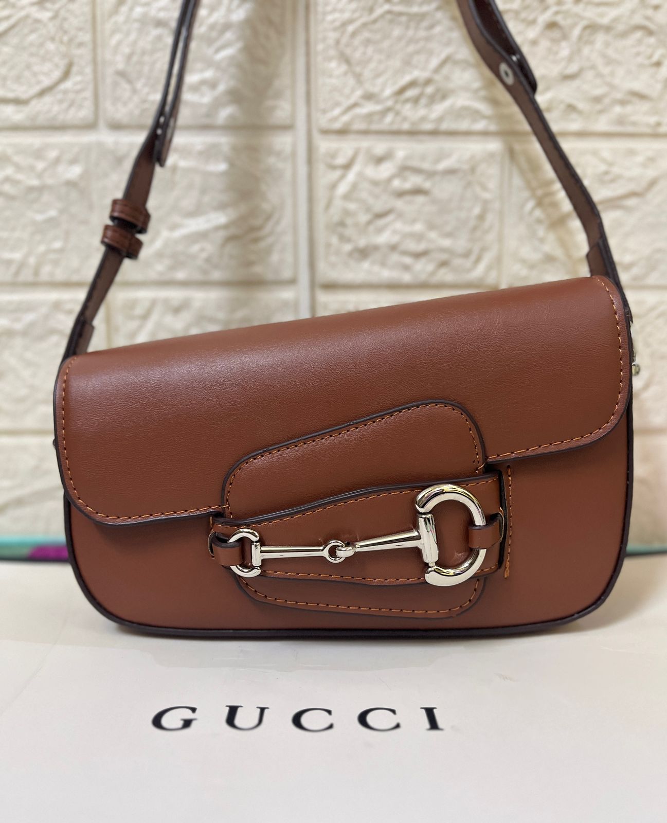 Gucci Horsebit 1955 Monogram Small Shoulder Bag (Brown)