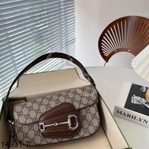 Gucci Horsebit 1955 Monogram Small Shoulder Bag (Beige-Brown)