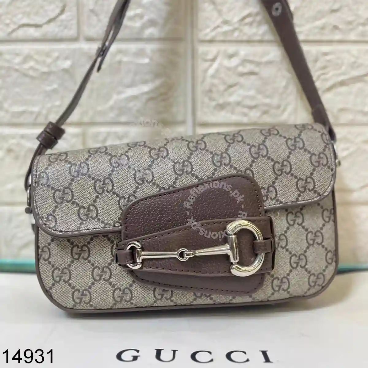 Gucci Horsebit 1955 Monogram Small Shoulder Bag (Beige-Brown)
