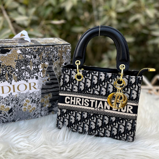 Christian Dior Embroidered Canvas Handbag (Black)