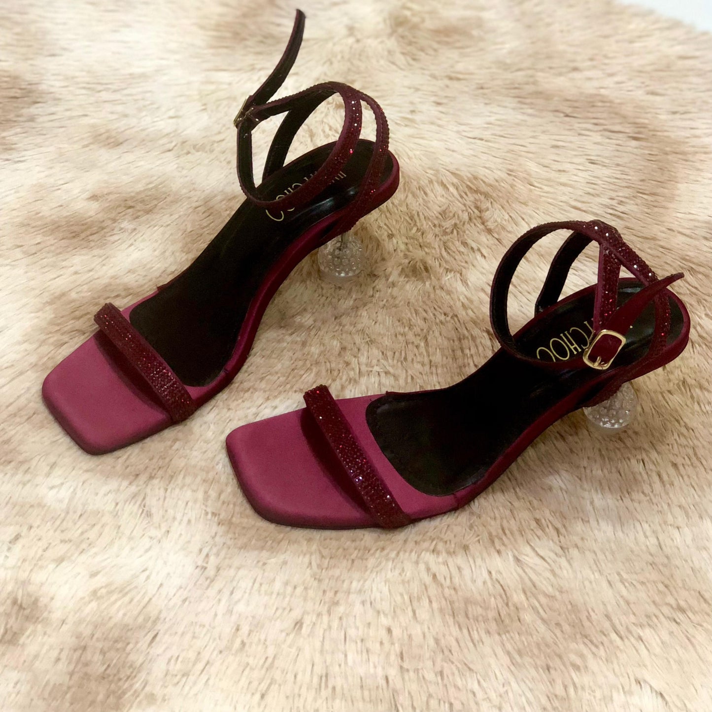 Jimmy Choo Transparent Heels – 2.5" Elegance (Maroon)