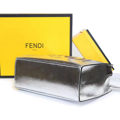 FENDI-Inspired Sunshine Tote – Premium Women Bag (Straw & Leather){silver}