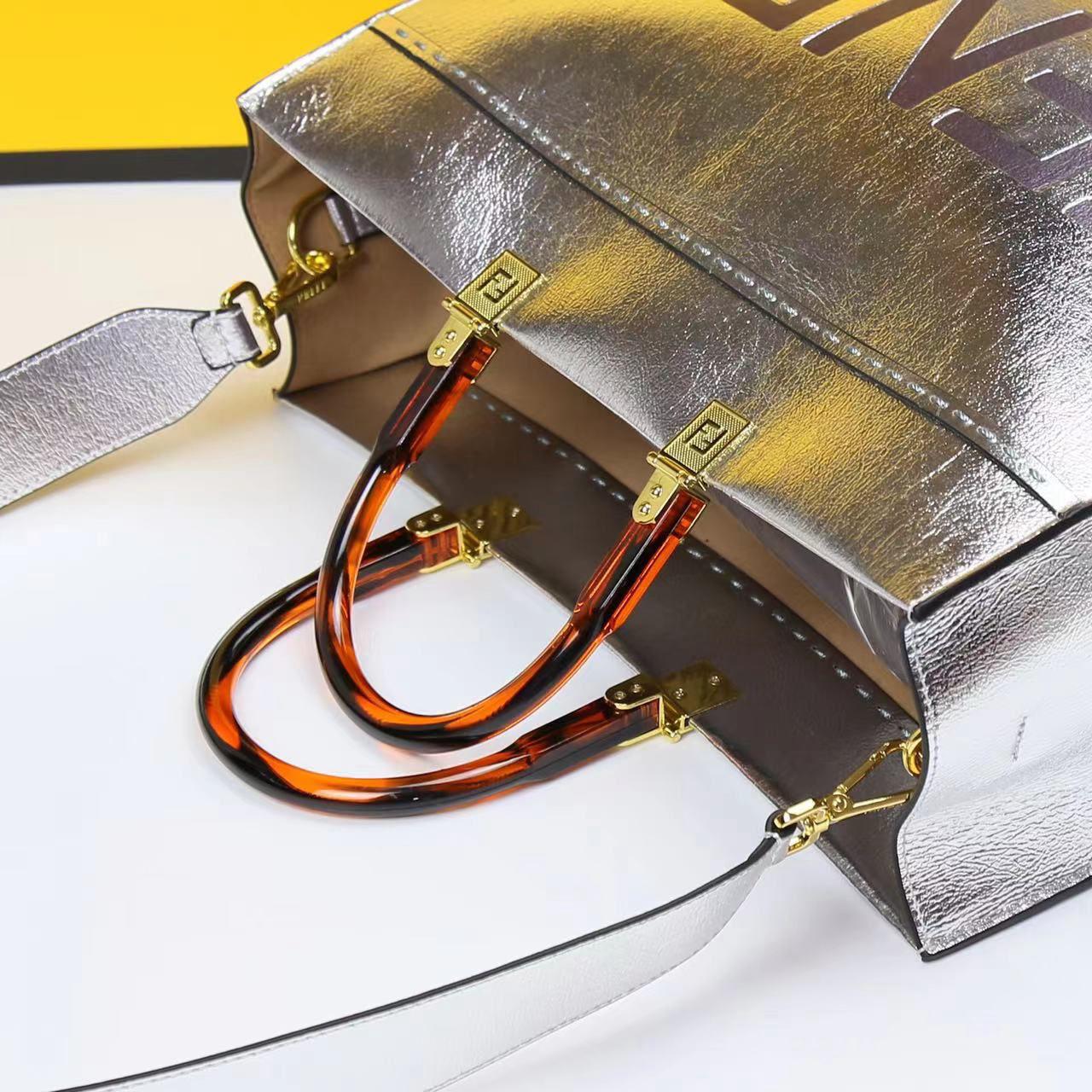 FENDI-Inspired Sunshine Tote – Premium Women Bag (Straw & Leather){silver}