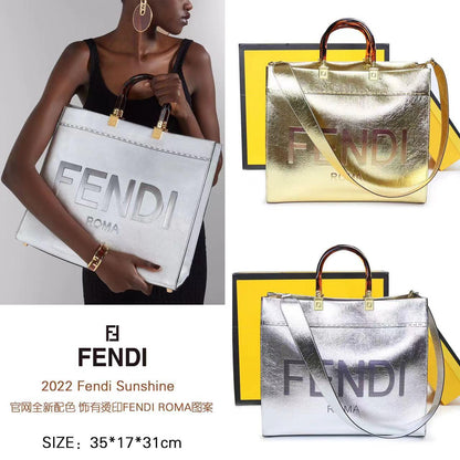 FENDI-Inspired Tote Sunshine – Luxury Women Bag (Straw & Leather){Golden}