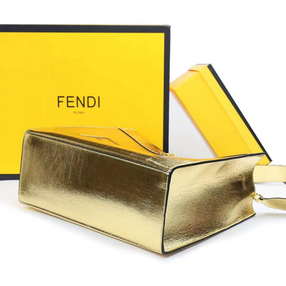 FENDI-Inspired Tote Sunshine – Luxury Women Bag (Straw & Leather){Golden}