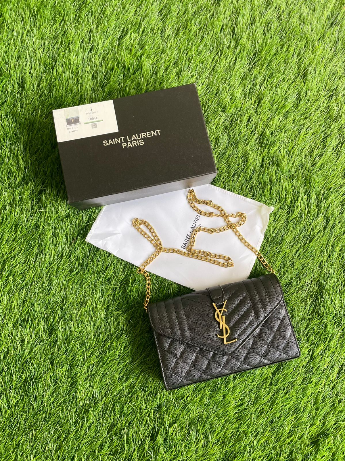 YSL-Inspired Handbag – Premium Quality Women Bag with Gold Accessories & Box(Black)
