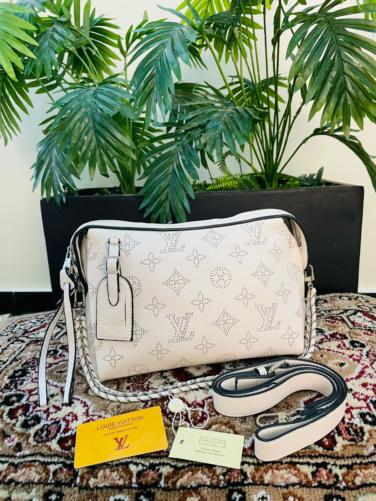 LOUIS VUITTON-Inspired Handbag – Premium Quality Women Bag with Silver Accessories (Off White)