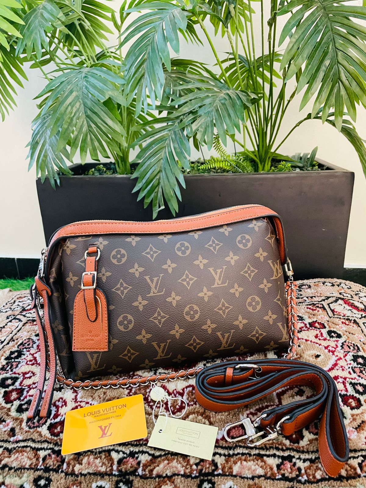 LOUIS VUITTON-Inspired Handbag – Premium Quality Women Bag with Silver Accessories (Brown)