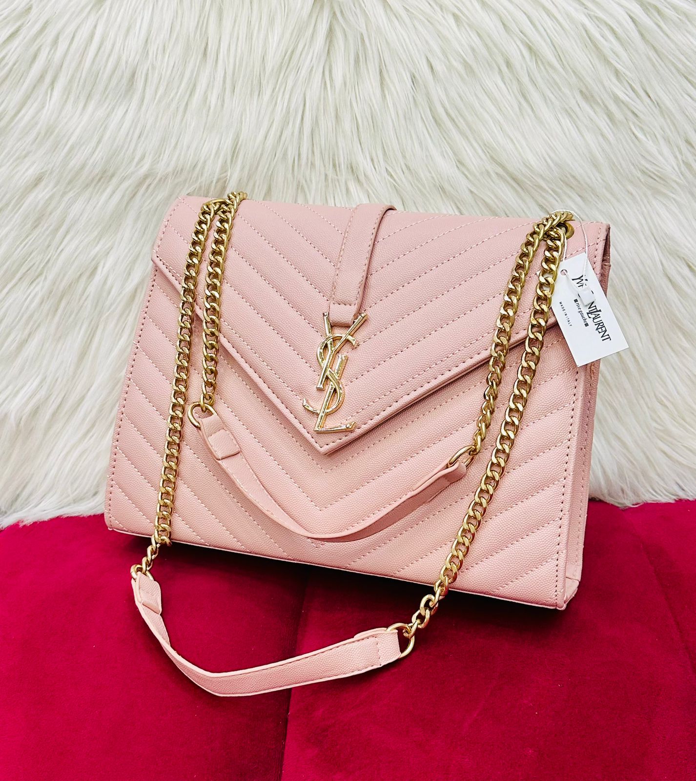 YSL-Inspired Crossbody – Luxurious Quality Women Bag with Long Belt & Chain(Light Pink)