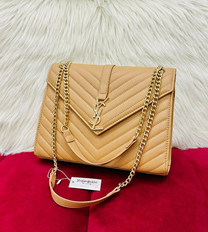 YSL-Inspired Crossbody – Luxurious Quality Women Bag with Long Belt & Chain(Beige)