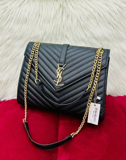YSL-Inspired Crossbody – Luxurious Quality Women Bag with Long Belt & Chain(Black)